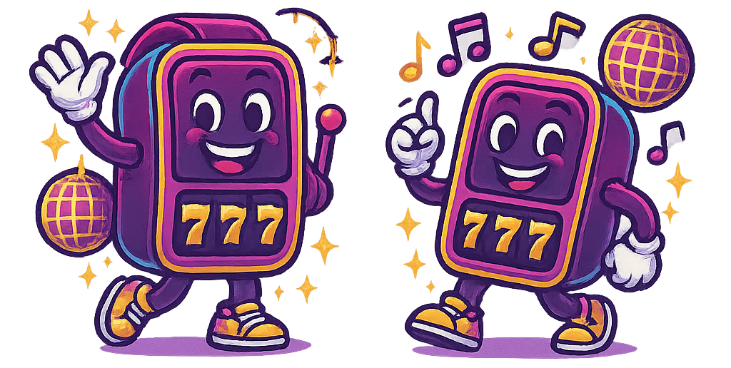Cute, cartoony arcade-style mascot with sneakers and a disco ball, purple shell, neon trims, friendly wave, PNG transparent. --ar 16:9